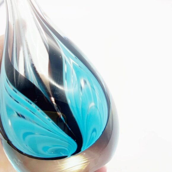 Vintage OBG Ornamental Blown Glass Turquoise & Black Blue Bud Vase - Picture 5 of 7